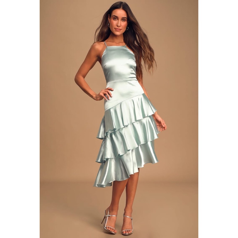 Lulus “Give Us A Twirl” Ruffle Layered Midi Dress - Picture 3 of 11